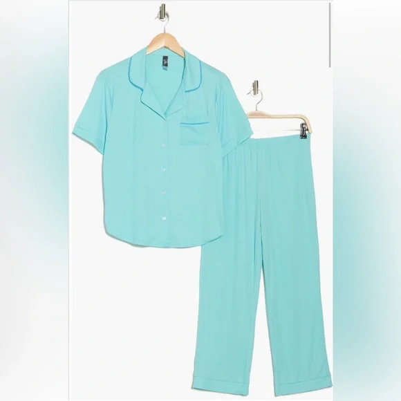 PJ Salvage Couture Rib Scallop Trim Aqua Pajama Set 2 Piece NWT L - Picture 3 of 5